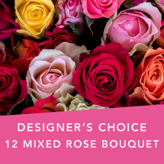 Picture of DC 12 mixed colour rose bouquet